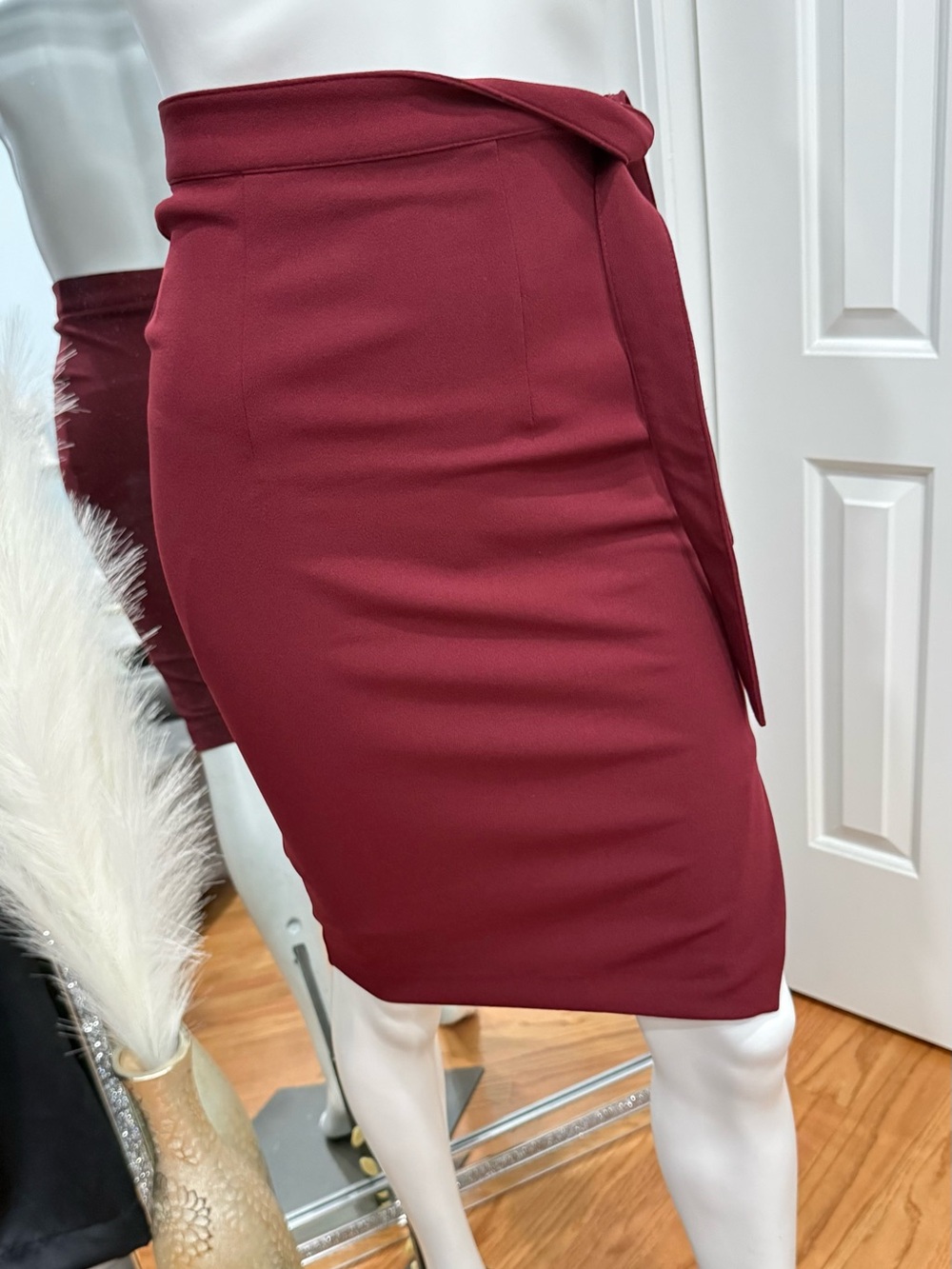 Express Wine Red High-Waist Pencil Skirt